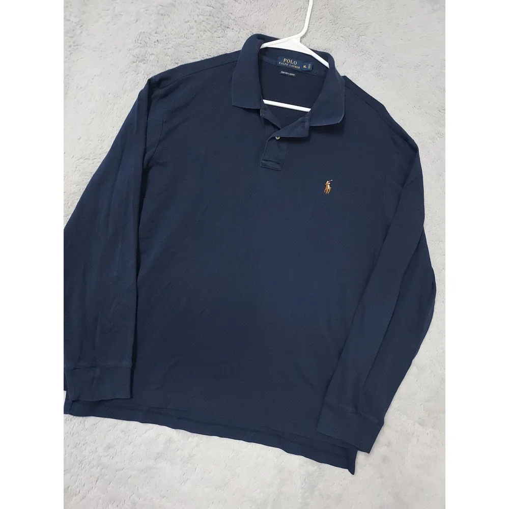 Polo Ralph Lauren Shirt Men XL Pima Soft Touch Long Sleeve Navy Blue  Flesh Pony
